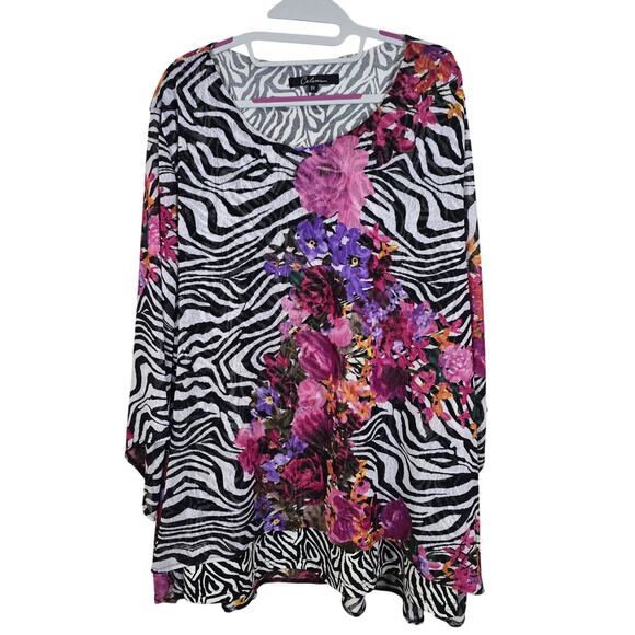 Women's Caleooa Zebra Print Floral 3/4 Sleeve Blouse | Size 2X - Picture 1 of 11